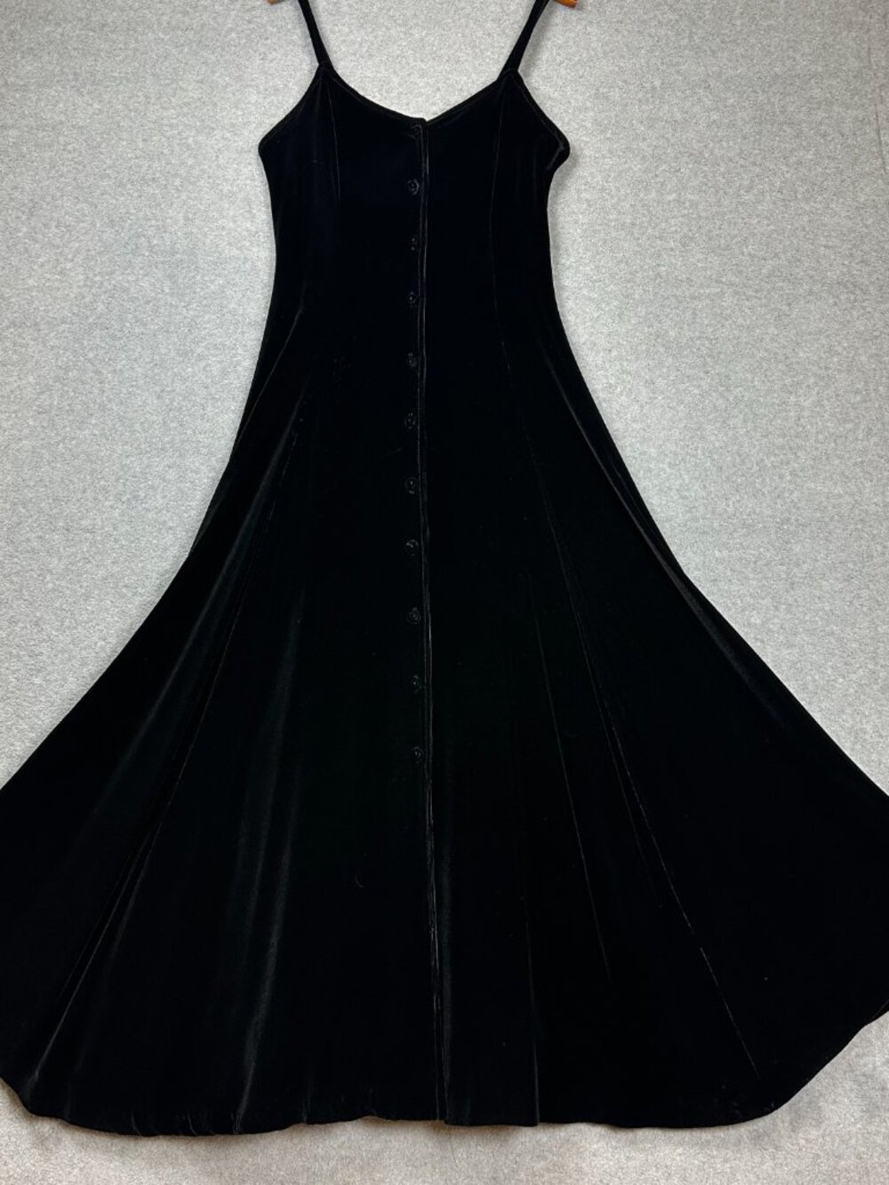 Vintage Biya Maxi Full Sweep Dress Black Velvet Button Down Vamp Whimsigoth Sm